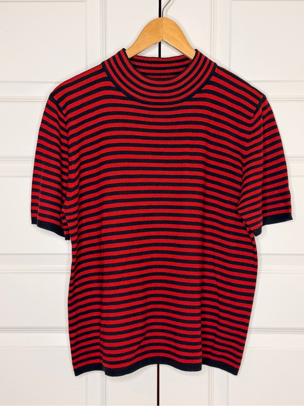 Sag Harbor Red and Black Striped Short-Sleeve Knit Tee